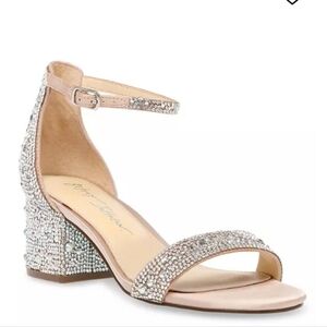 Betsy Johnson Ankle Strap Block Heel Rhinestone-Embellished Single Band Sandals